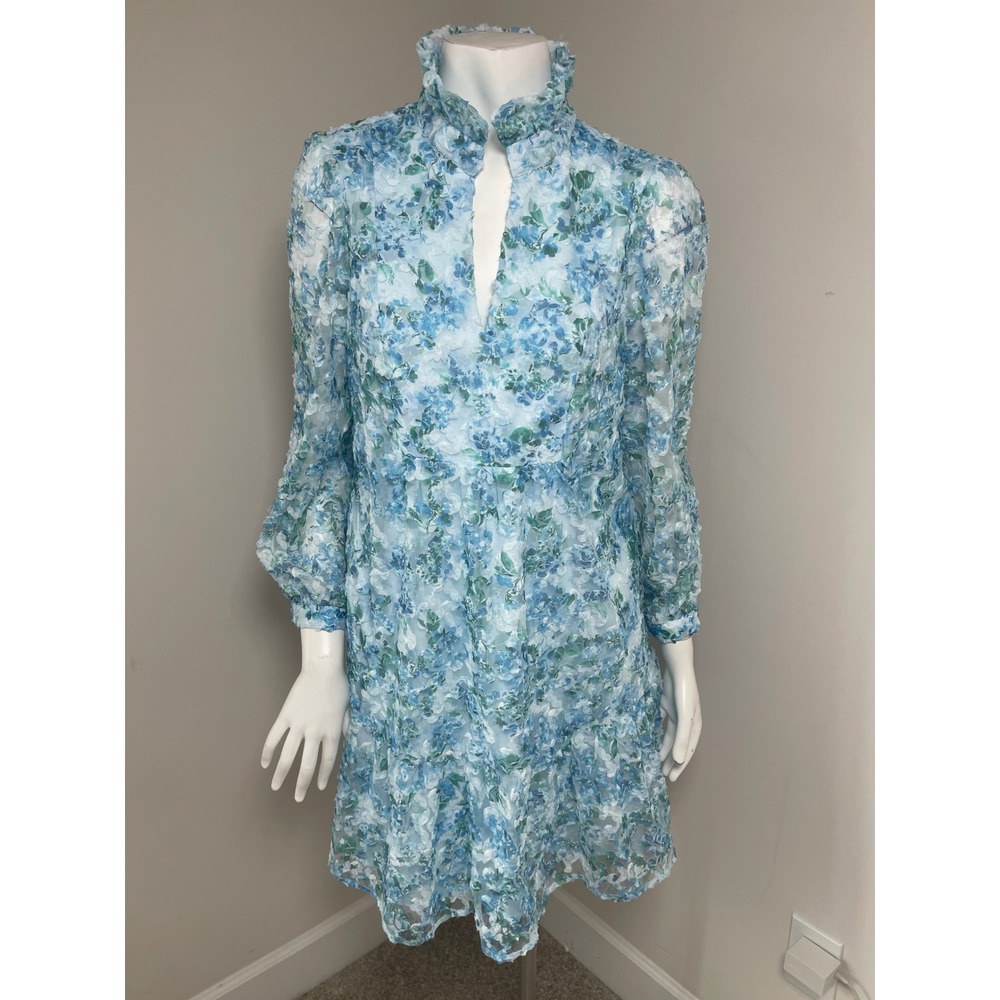 Tuckernuck Organza Palmerston Dress Blue Floral 3D Lace Water Edge Hydrangea M